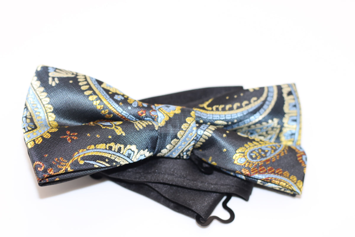 Black and Paisley Pre-Tied Bow Tie