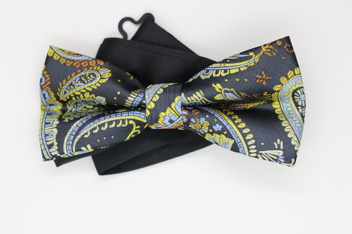 Black and Paisley Pre-Tied Bow Tie