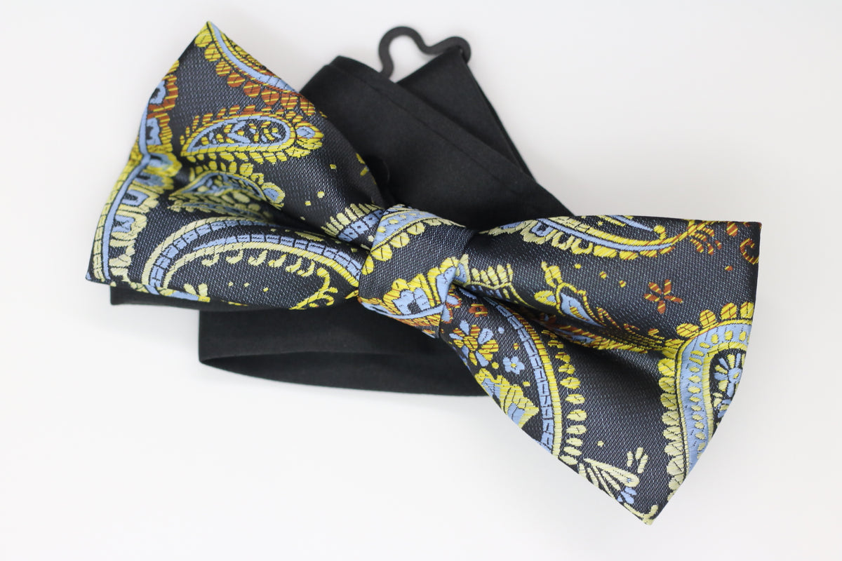 Black and Paisley Pre-Tied Bow Tie