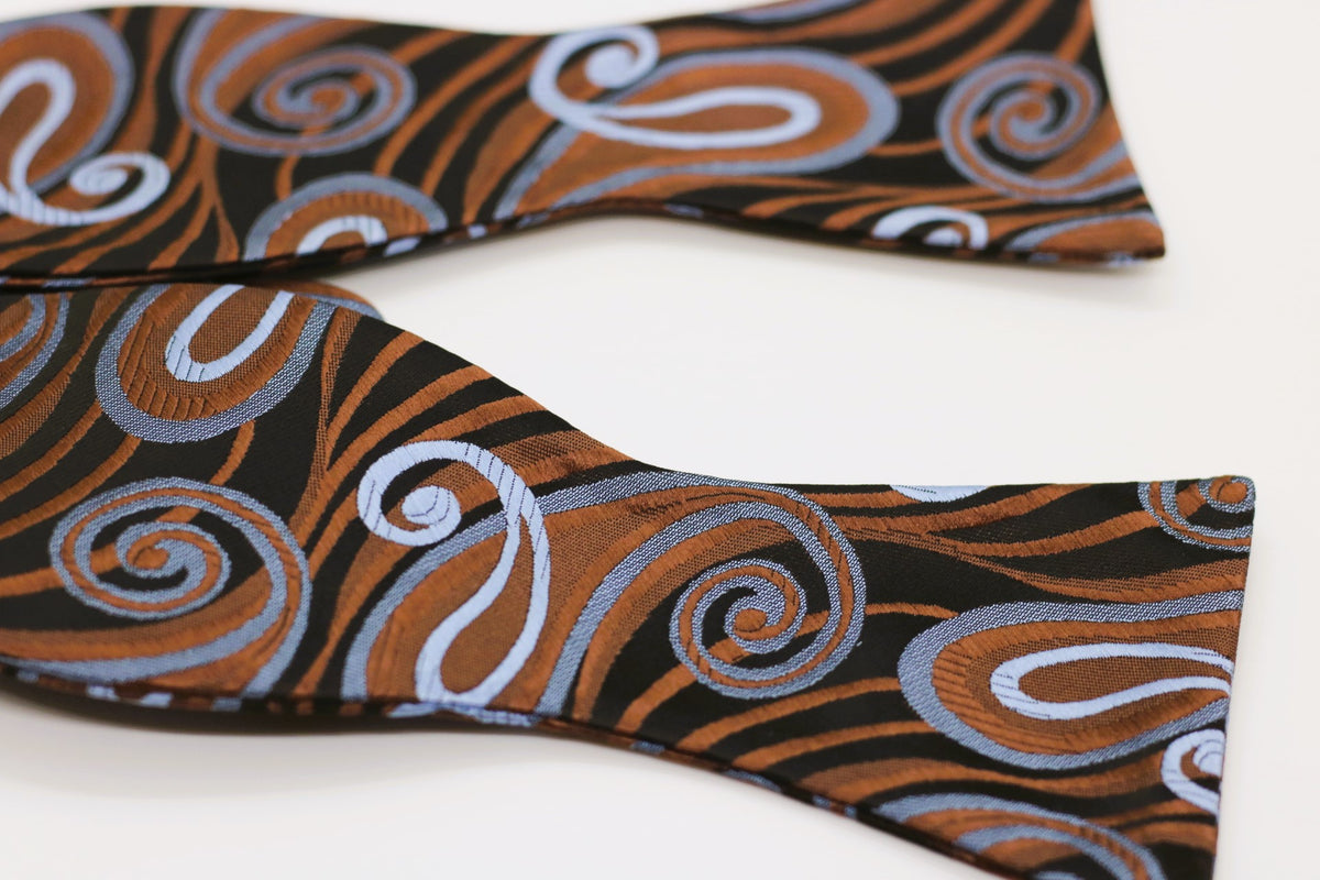 Brown and Blue Paisley Bow Tie