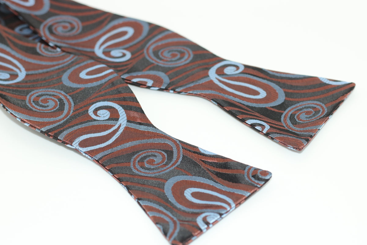 Brown and Blue Paisley Bow Tie