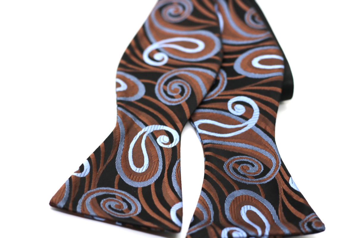 Brown and Blue Paisley Bow Tie